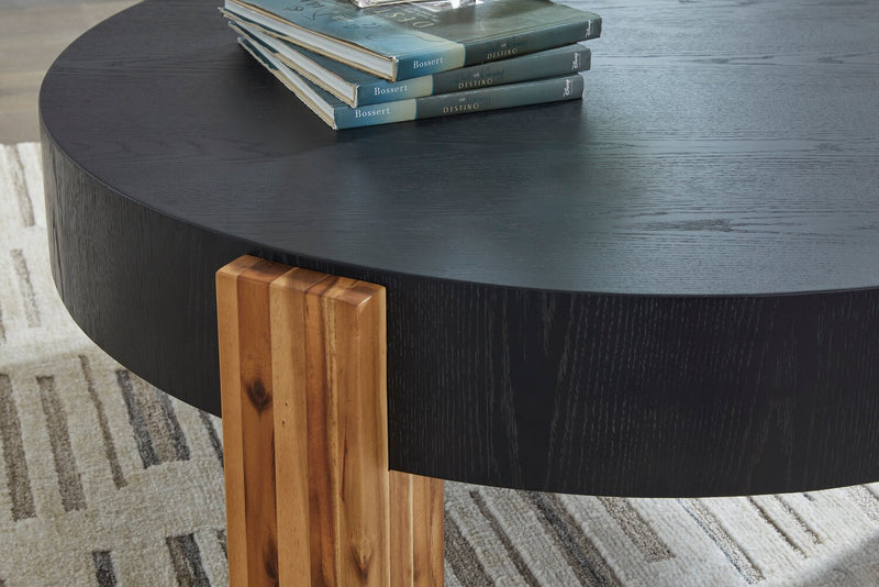 Sutton 42” Modern 2-Pack Round Solid Wood Coffee + End Table - Black