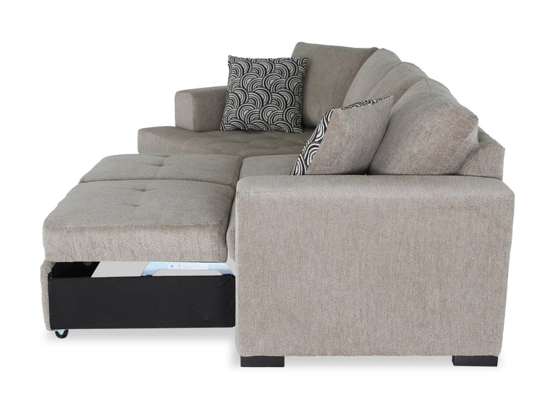 Made in Canada Legend 2-Piece Left-Facing Chenille Fabric Cuddler Sleeper Sectional - Platinum Beige