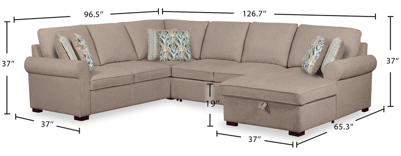 Scott Living Haven 4-Piece Right-Facing Chenille Fabric Sleeper Sectional with Storage Chaise - Taupe
