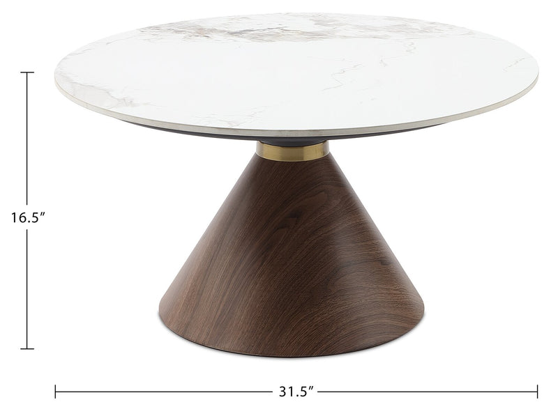 Alwin 31.5” Modern Round Coffee Table with White Sintered Stone Top - Brown