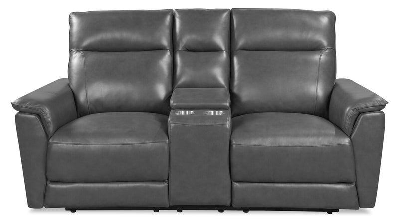 Chateau d’Ax Angelo 75.59\" Genuine Leather Power Reclining Loveseat with Power Headrests - Grey