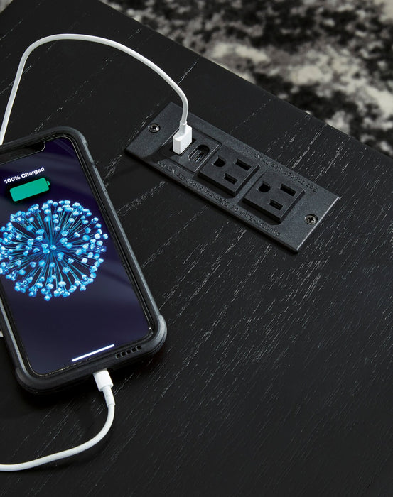 Julian 16” Contemporary Chairside Table with USB Ports - Black