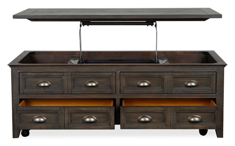 Hanson 50” Traditional Pine Lift Top Coffee Table with Storage and Casters - Graphite