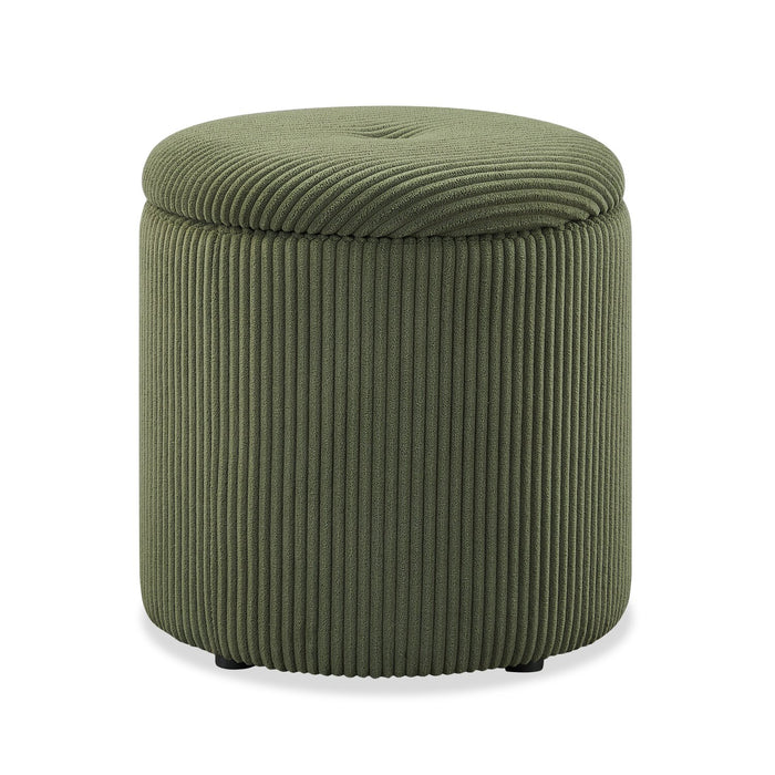Saskatoon 17\" Round Corduroy Storage Ottoman - Green