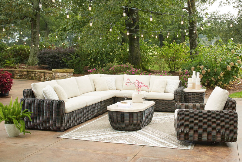 Halifax 4-Piece Outdoor Patio Set with 2 Loveseats, Armless & Corner Chairs, UV & Weather Resistant - Beige/Brown
