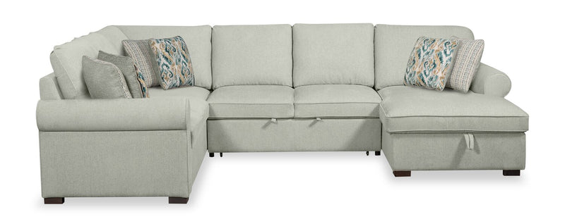 Scott Living Haven 4-Piece Right-Facing Chenille Fabric Sleeper Sectional with Storage Chaise - Seafoam Blue