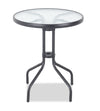 ["Paris Outdoor Patio Bistro Table - Round, Glass Table Top, Powder Coated Steel Frame - Black"]