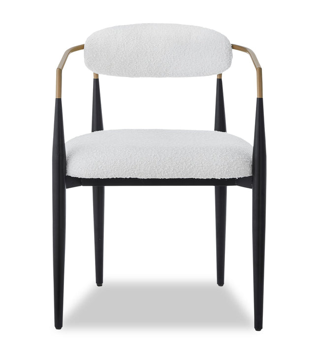 Kort & Co. Capri Dining Armchair with Boucle Fabric & Gold Accent, Metal - White