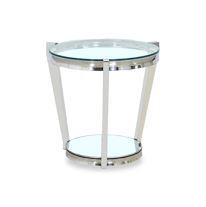 Yonge 22\" Modern Round Glass Top End Table with Shelf - Chrome Finish with Stainless Steel