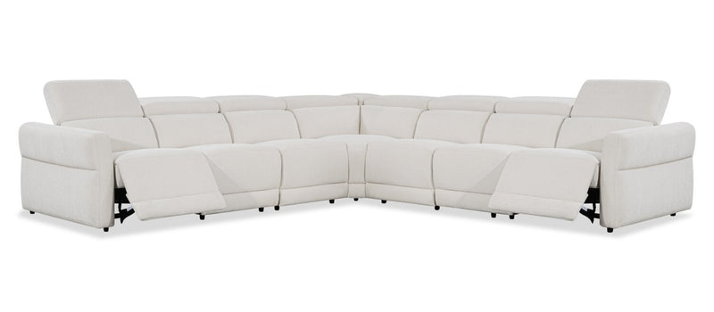 Cindy Crawford Home Aspen 5-Piece Power Reclining Sectional with Adjustable Headrests and USB Port - Alabaster