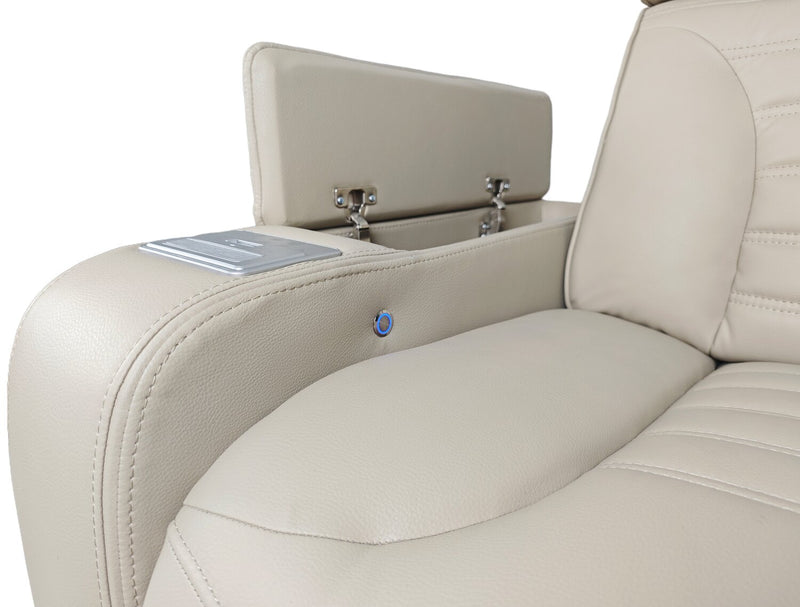 Zen 5-Piece Leather-Look Fabric Home Theatre Power Reclining Sectional with Massage and Two Storage Consoles - Apricot