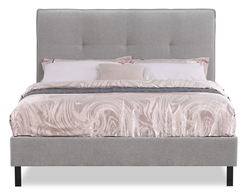 Amos Upholstered Platform Bed Base in Grey Fabric - Queen Size