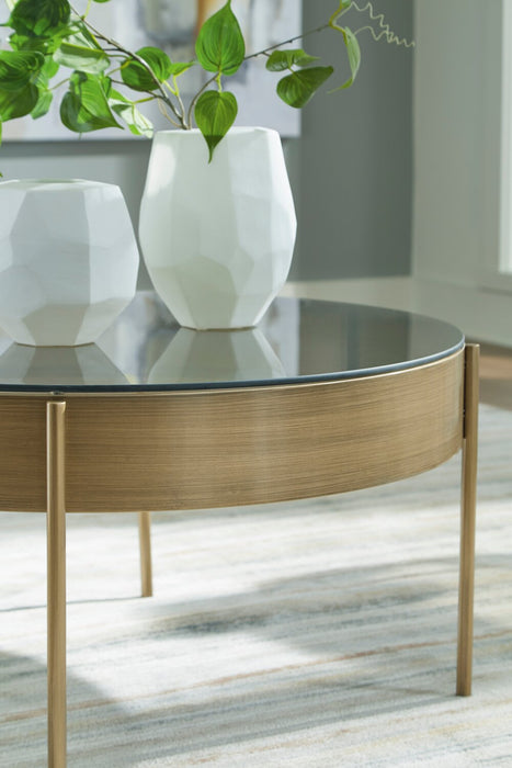 Sylvia 36” Modern 3-Pack Round Coffee + 2 End Tables - Brushed Brass