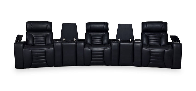 Zen 5-Piece Leather-Look Fabric Home Theatre Power Reclining Sectional with Massage and Two Storage Consoles - Black