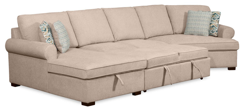 Scott Living Haven 3-Piece Right-Facing Chenille Fabric Cuddler Sleeper Sectional with Storage - Taupe