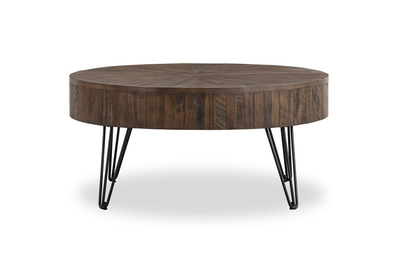 Kort & Co. Sol 38” Rustic Round Solid Pine Wood Coffee Table - Brown