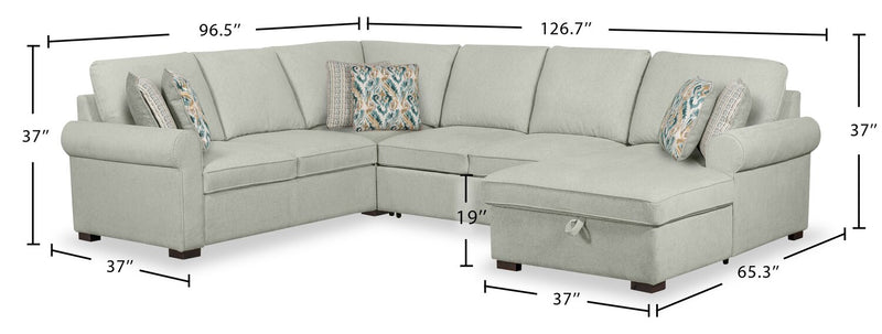 Scott Living Haven 4-Piece Right-Facing Chenille Fabric Sleeper Sectional with Storage Chaise - Seafoam Blue