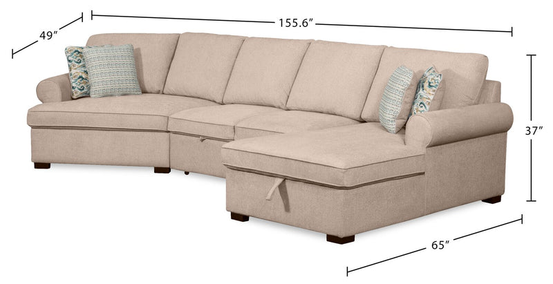 Scott Living Haven 3-Piece Left-Facing Chenille Fabric Cuddler Sleeper Sectional with Storage - Taupe