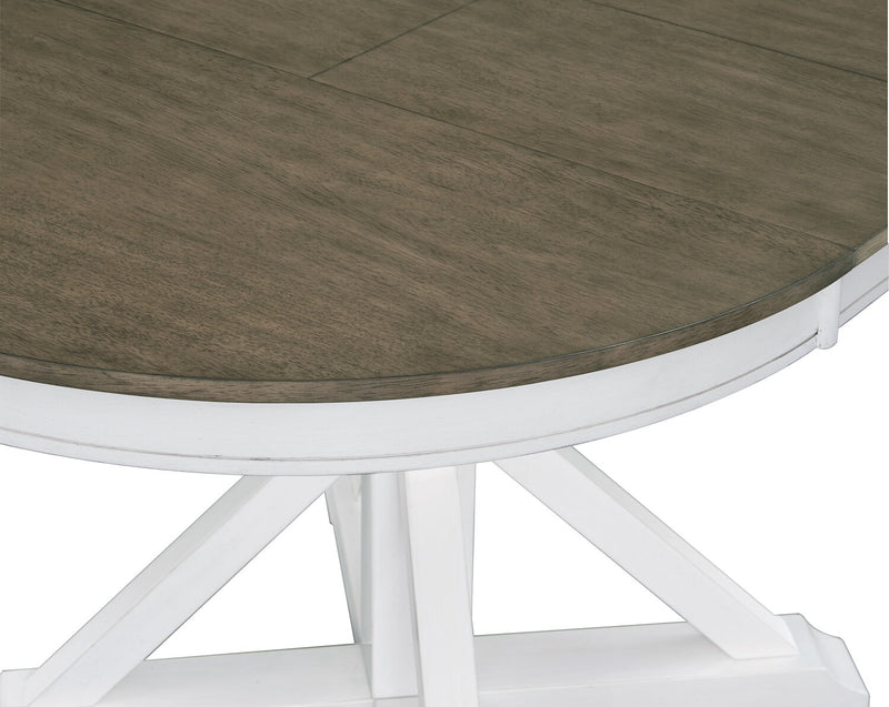 Brook Dining Table with 42-54\"W Extension, Round - White/Brown