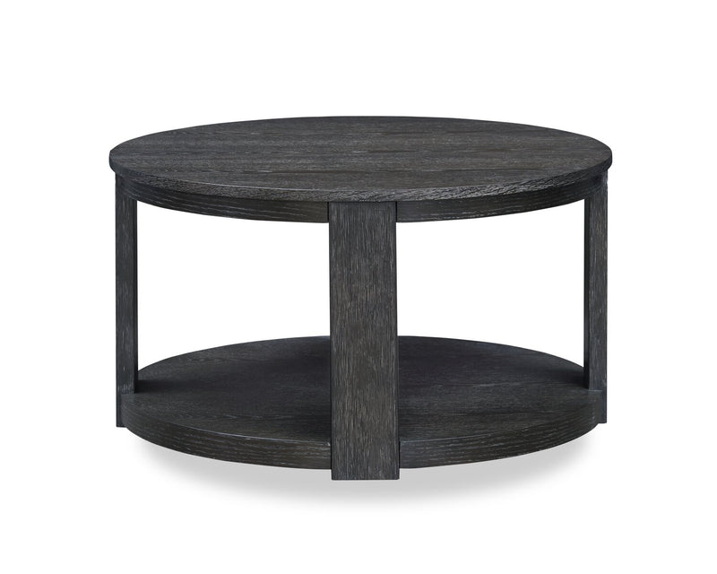 Declan 31.5\" Modern Round Coffee Table with Shelf & Casters - Black