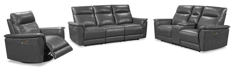 Chateau d’Ax Angelo 75.59\" Genuine Leather Power Reclining Loveseat with Power Headrests - Grey