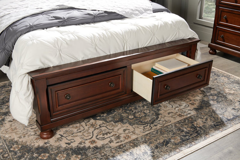 Chelsea Platform Storage Bed with Headboard & Frame, Cherry Brown - Queen Size