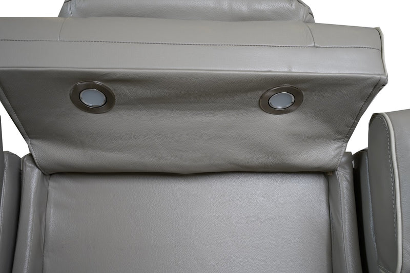 Elite 86\" Genuine Leather Massage Power Reclining Sofa with Immersive Audio and Power Headrests - Putty