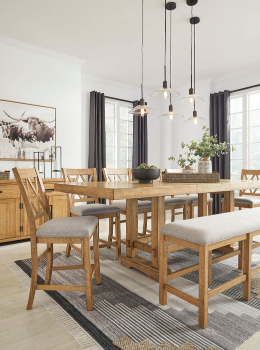 Archer Counter-Height Dining Bench with Fabric Seat, 72\"W - Light Brown