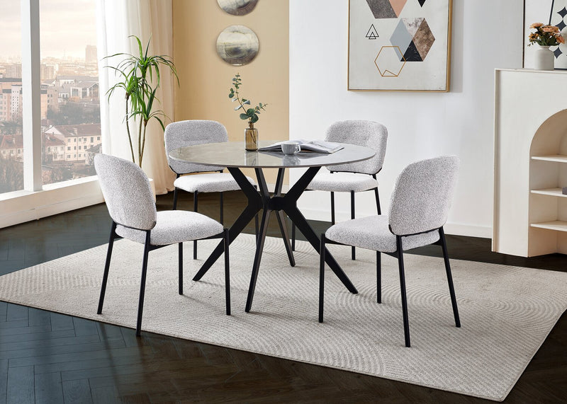Luka 5pc Dining Set with Table & 4 Chairs, Sintered Stone Top, Metal, 43.5\"W Round - Grey/Taupe