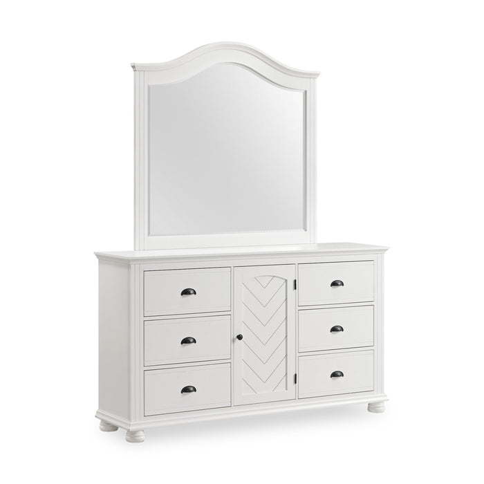 Ella 6pc Bedroom Set with Panel Bed, Dresser, Mirror & Nightstand, White - Full Size
