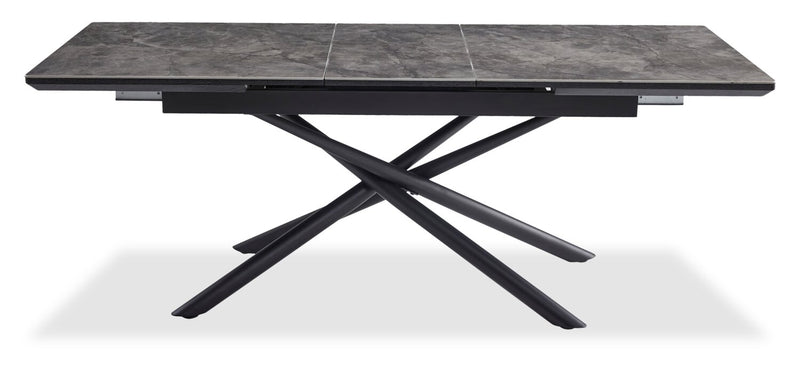 Tavo Dining Table with 63-79\"W Extension, Metal, Pedestal Base - Grey & Black