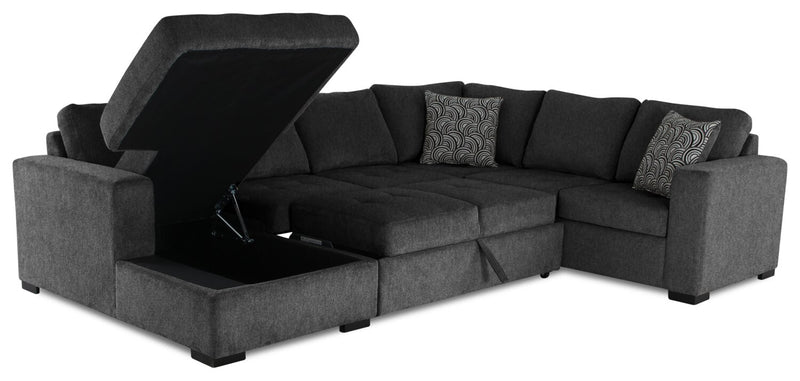 Made in Canada Legend 4-Piece Left-Facing Chenille Fabric Sleeper Sectional with Storage Chaise - Pepper Grey
