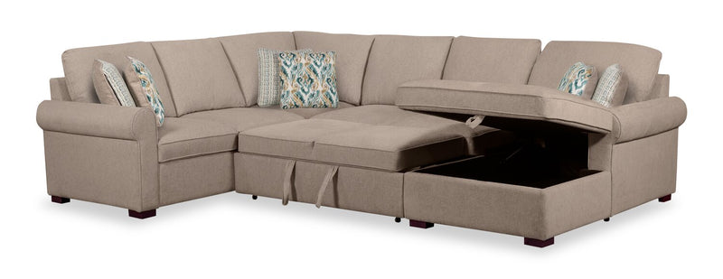 Scott Living Haven 4-Piece Right-Facing Chenille Fabric Sleeper Sectional with Storage Chaise - Taupe
