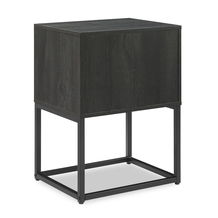 Fynn Bedside 1-Drawer Nightstand with Storage Shelf, 18\"W x 25.75\"H - Brown/Black