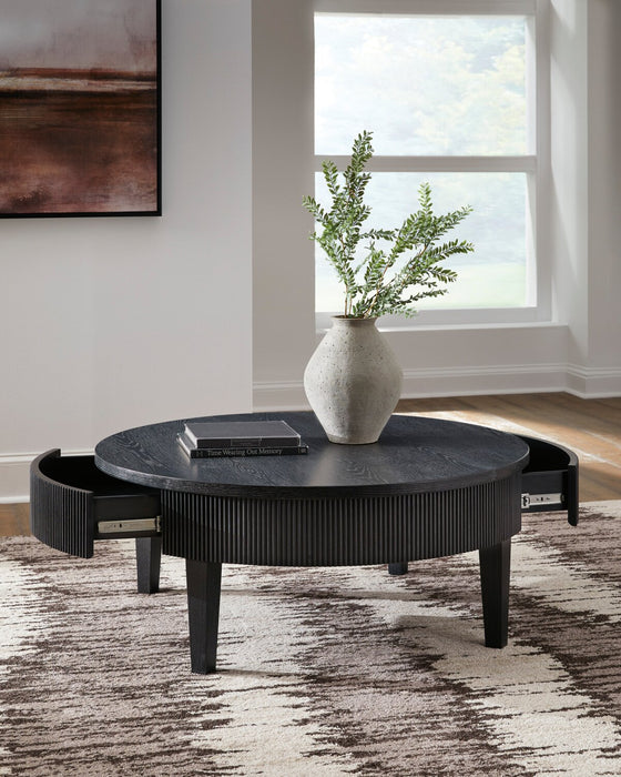 Sanford 42” Contemporary Round Solid Wood Coffee Table with Storage - Black