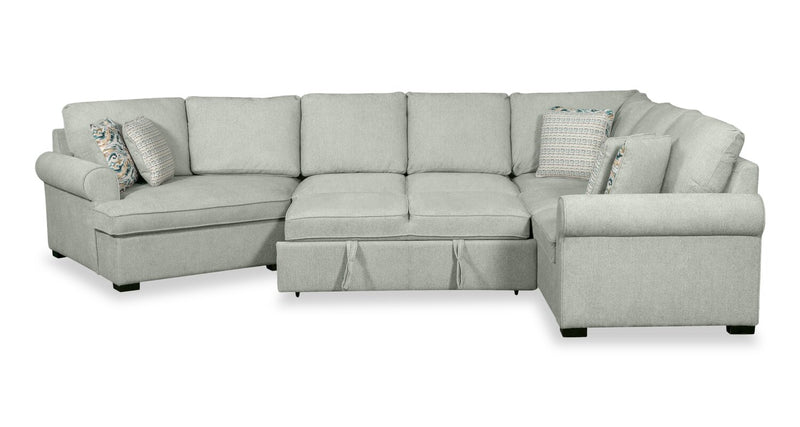 Scott Living Haven 3-Piece Left-Facing Chenille Fabric Cuddler Sleeper Sectional - Seafoam Blue