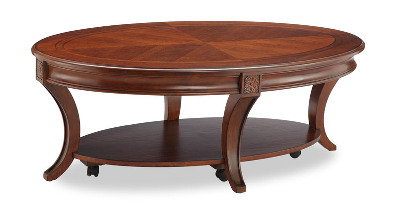 Kerwin 50\" Traditional Oval Coffee Table with Shelf and Casters - Cherry