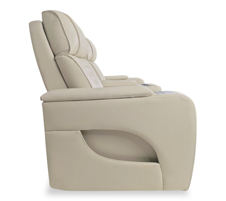 Zen 75.5\" Leather-Look Fabric Power Reclining Massage Loveseat with Refrigerator Console - Apricot