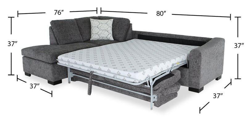 Aubrey 114\" Left-Facing Chenille Fabric Eurostyle Queen Sofa Bed Sectional with Wooden Legs – Grey