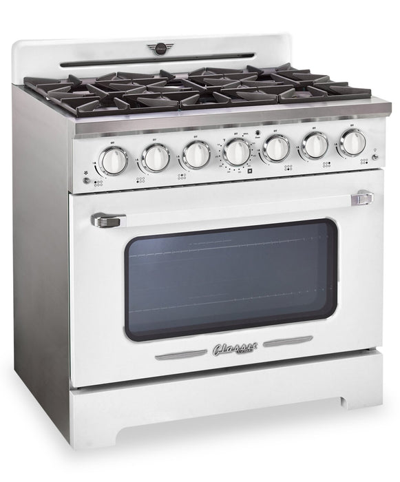 Classic Retro by Unique 36\" 5.2 Cu. Ft. 6-Burner Gas Range with Convection - Marshmallow White - UGP-36CR W