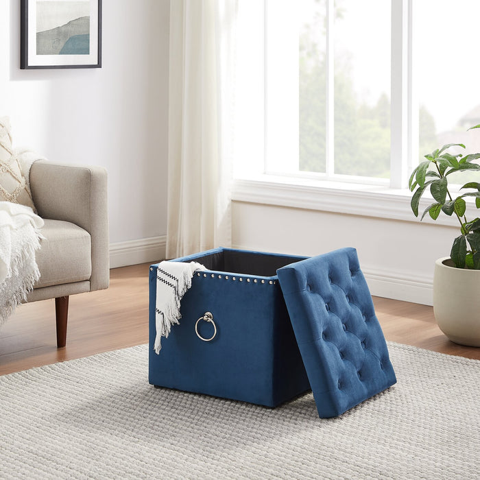 Yukon 17\" Square Velvet Storage Ottoman - Navy