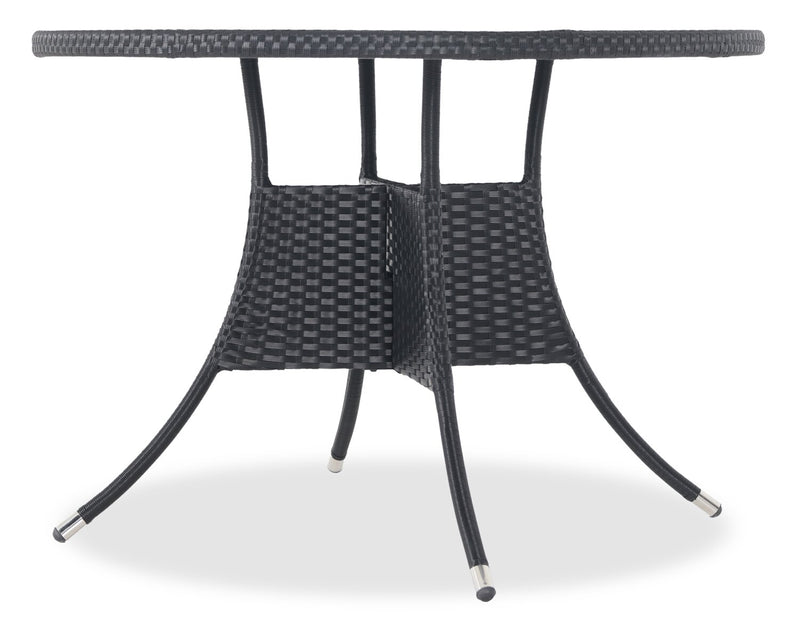 Arizona Outdoor Patio Table - Hand-Woven Resin Wicker, Round Tempered Glass Table Top, UV & Weather Resistant - Black