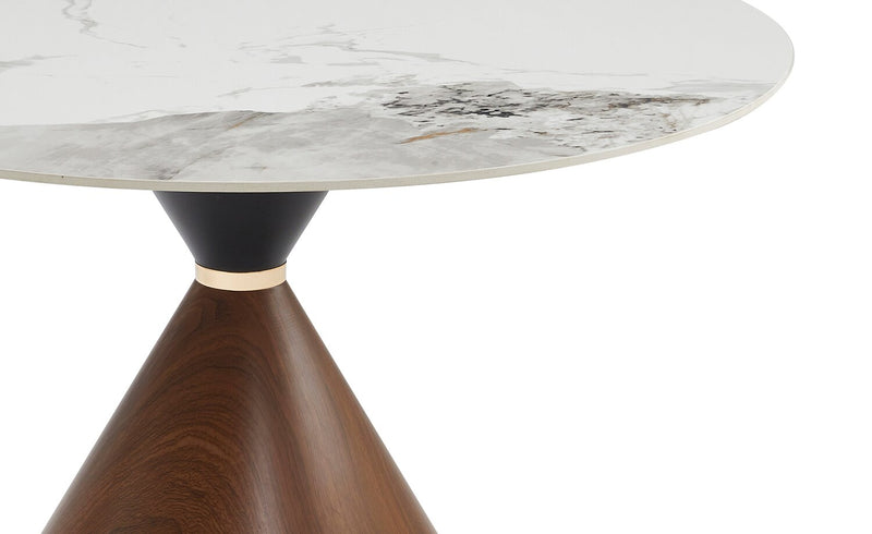 Alwin Dining Table with Sintered Stone Top, Hourglass Base with Gold Accent - 47.25\"W Round - Brown