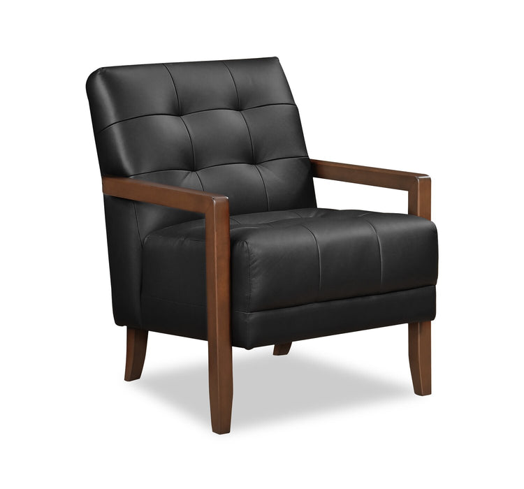 Enzo 26\" Genuine Leather Accent Chair with Biscuit Tufting, Track Arms and Wood Legs - Black