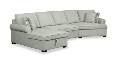 Scott Living Haven 3-Piece Right-Facing Chenille Fabric Cuddler Sleeper Sectional with Storage - Seafoam Blue |  Sofa-lit sectionnel enveloppant de gauche Haven de Scott Living 3 pièces en tissu de chenille avec rangement - écume de mer