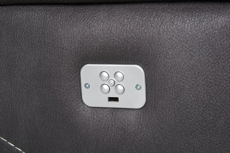 Floy 116.5\" Faux Suede Power Reclining Sofa with Power Headrests and USB Ports - Grey