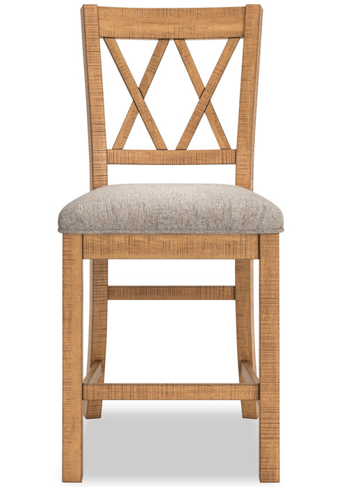 Archer Counter-Height Dining Chair with Fabric Seat, Cross-back - Light Brown