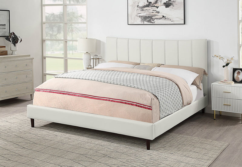 Paseo Platform Bed in Taupe Vegan-Leather Fabric - King Size