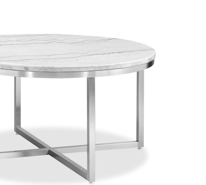 Sampson 34\" Modern Round Marble Coffee Table - White