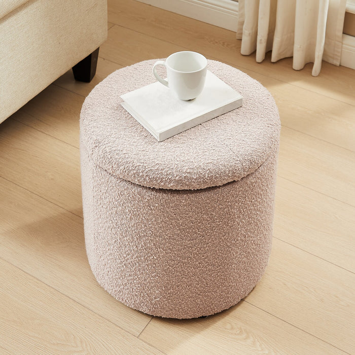 Saskatchewan 14.75\" Round Fabric Storage Ottoman - Pink